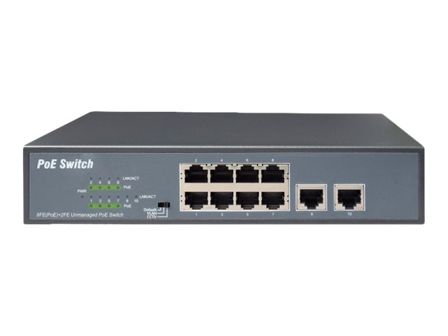 DIGITUS 8-Port Fast Ethernet PoE Netzwerkswitch, Desktop, unmanaged, 2 Uplink Ports RJ45,120 W, af/at