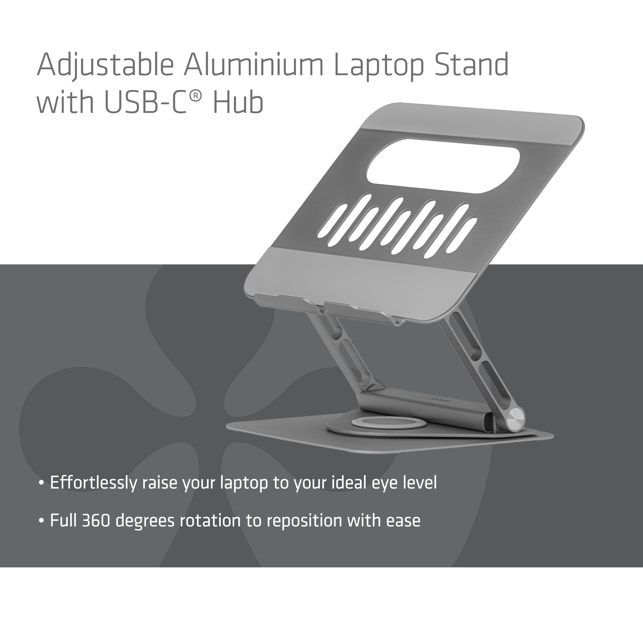 Club 3D Adjustable Aluminium Laptop Stand with USB-C Hub 4K60Hz 100W 360, Ansicht 2