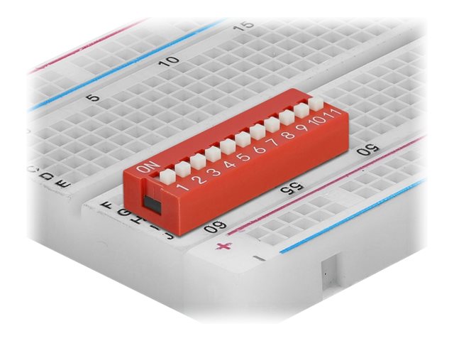 Delock DIP sliding switch 11-digit 2.54 mm pitch THT vertical - DIP-Schalter - Rot (Packung mit 5)
