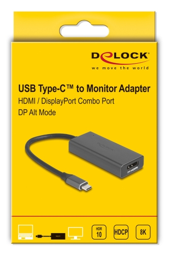Delock Adapterkabel - 24 pin USB-C männlich zu HDMI / DisplayPort combo weiblich - Grau - 8K120Hz (7680 x 4320), Ansicht 4