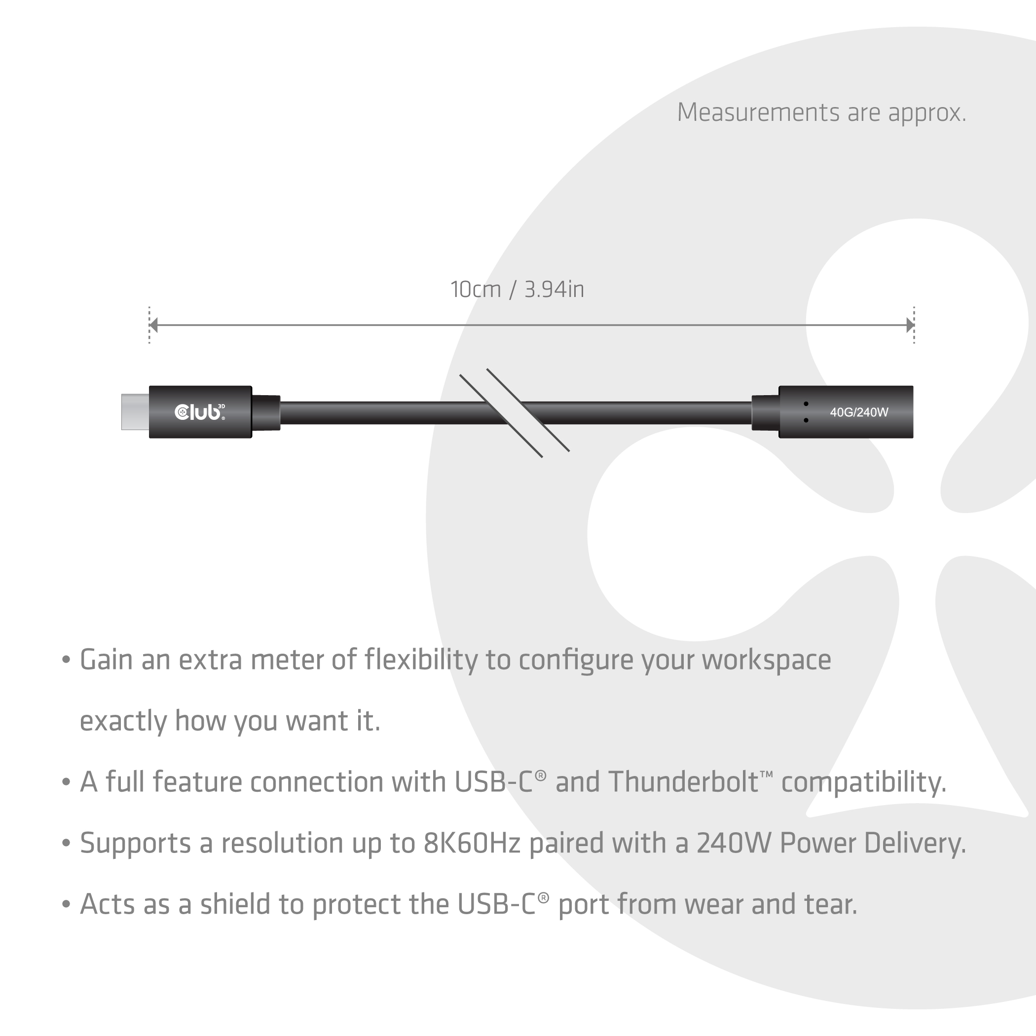 Club 3D Usb-C 40 Gbit/s Verlängerungskabel 240 W 8K60Hz m/F - Kabel - Digital/Daten, Ansicht 3