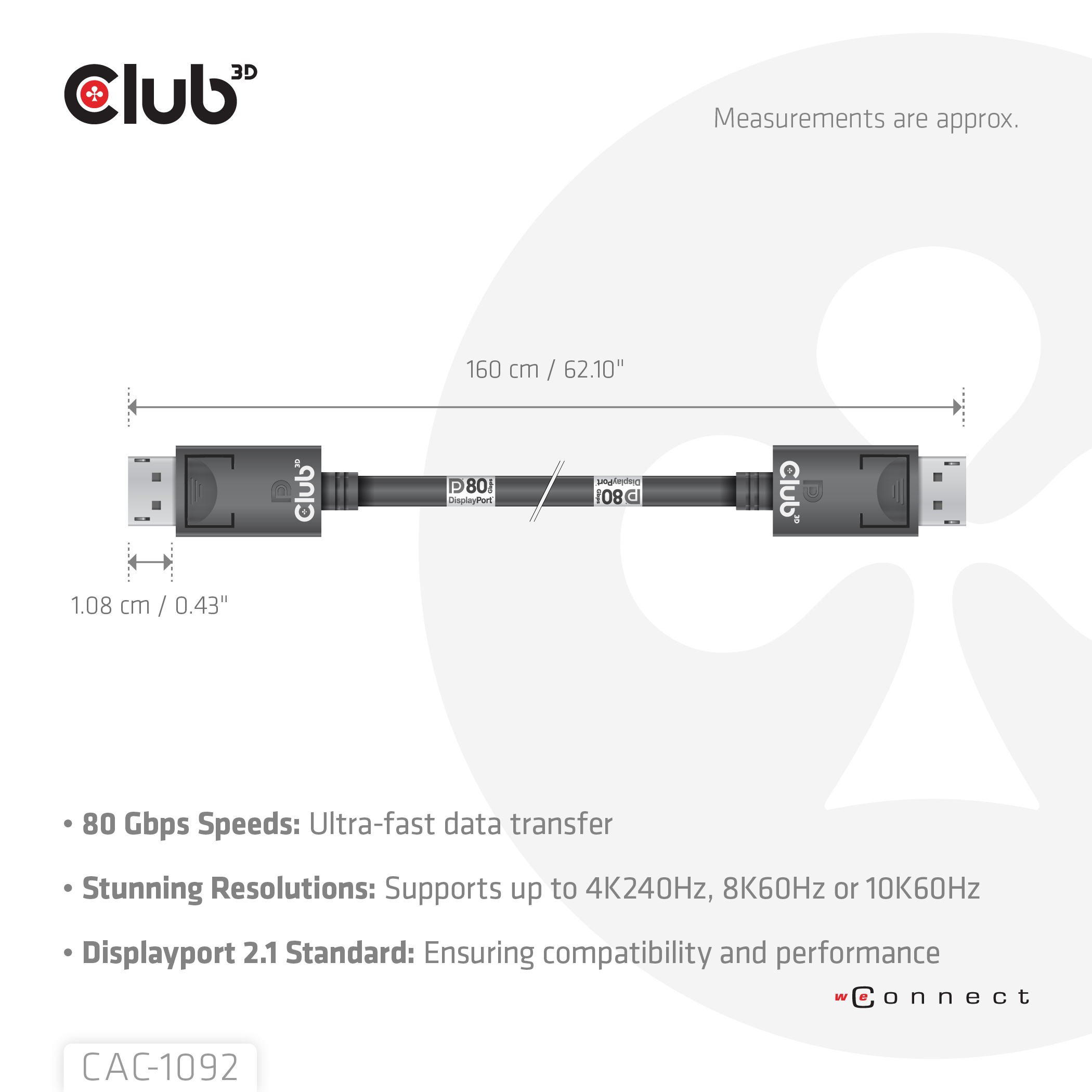 Club 3D DisplayPort-Kabel - DisplayPort (M) - eingerastet zu DisplayPort (M) eingerastet - DisplayPort 2.1 - 1.6 m, Ansicht 4