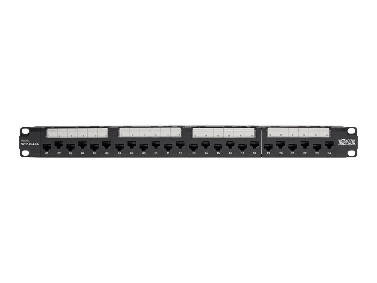 Tripp Eaton Tripp Lite Series 24-Port 1U Rack-Mount Cat6aCat6Cat5e 110 Patch Panel with Cable Management Bar 110 Punchdown RJ45 TAA - Patch Panel - RJ-45 X 24 - Schwarz - 1U - 48.3 cm (19)