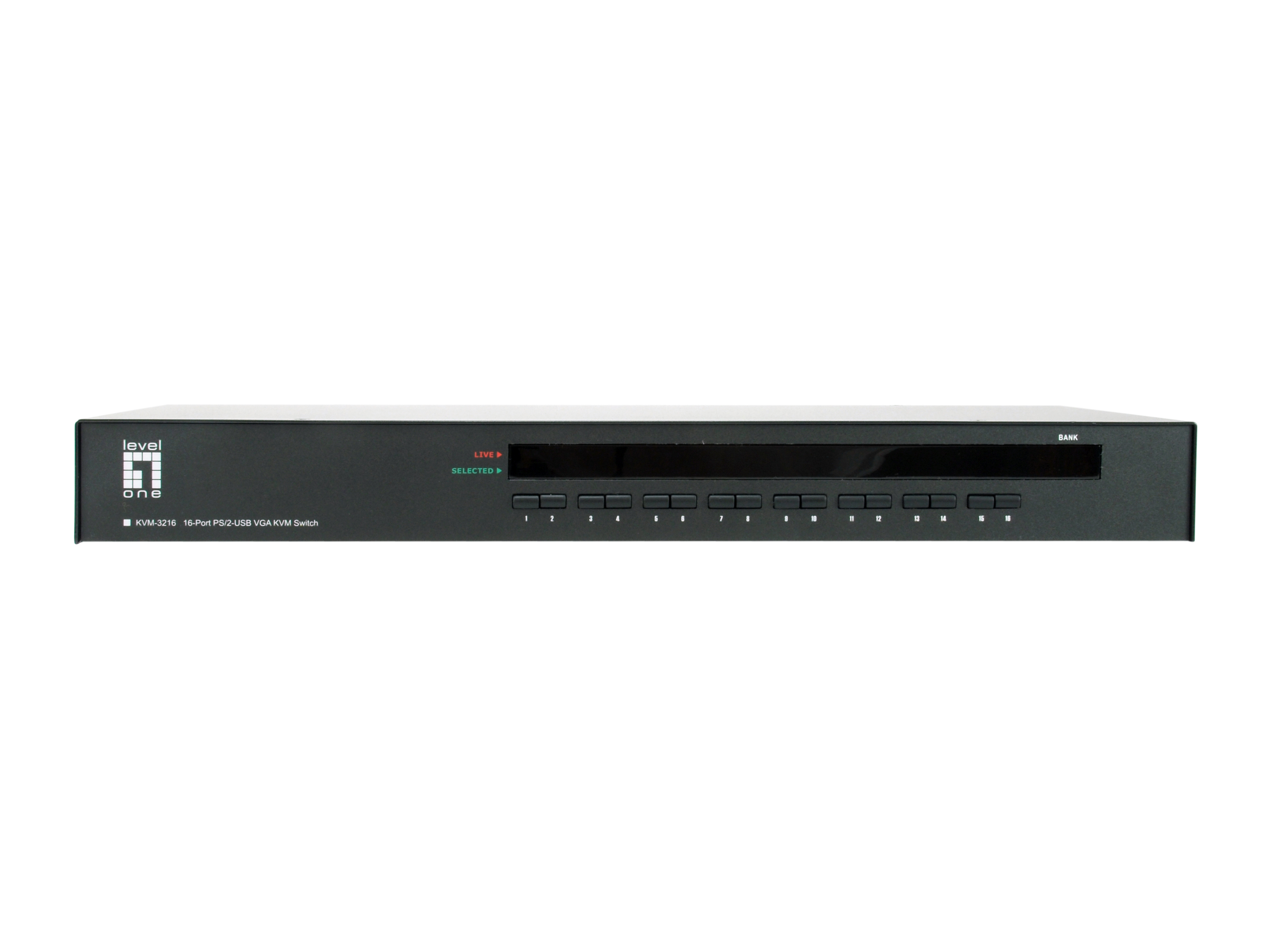 LevelOne 16-Port PS/2-USB VGA KVM Switch - 2048 x 1536 Pixel - Rack-Einbau - 1U - Schwarz, Ansicht 3