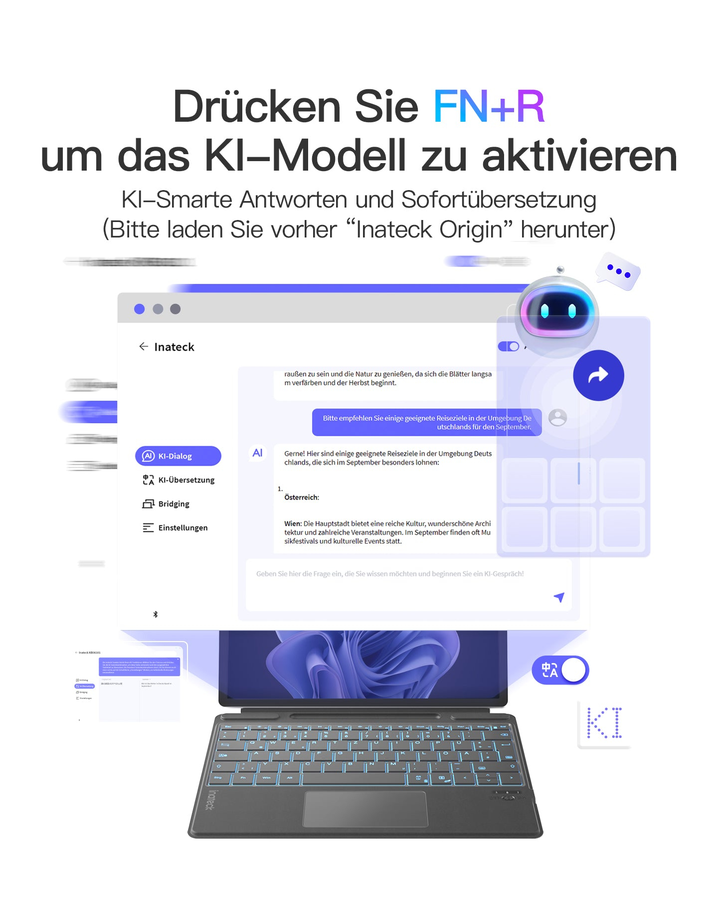 Inateck Keyboard Surface gray Sureface Pro 8-11 Com. - Tastatur - TL: Deutsch, QWERTZ, Ansicht 3