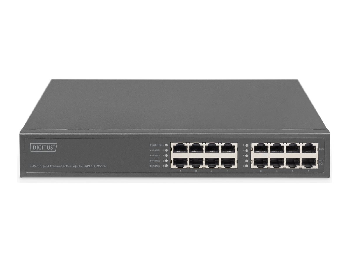 DIGITUS 8-Port Gigabit Ethernet PoE Injektor, 802.3bt, 250 W
