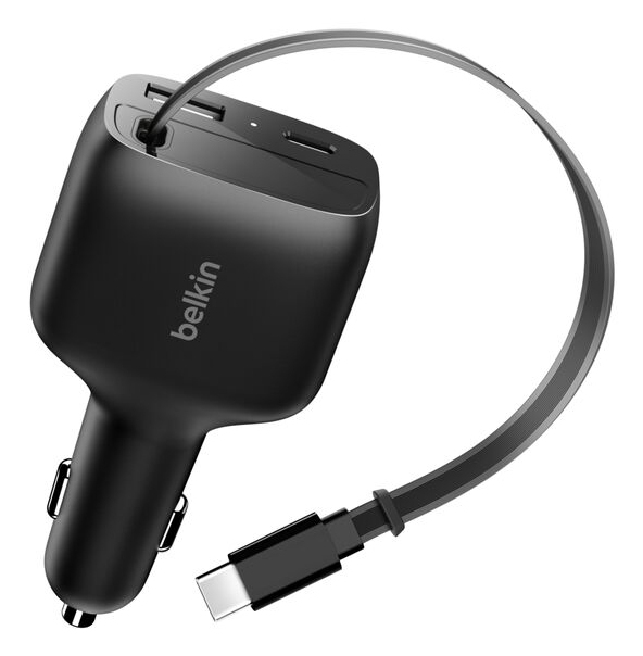 Belkin 75W 2-Port w Retractable USB-C Cbl Car - Kabel, Ansicht 2