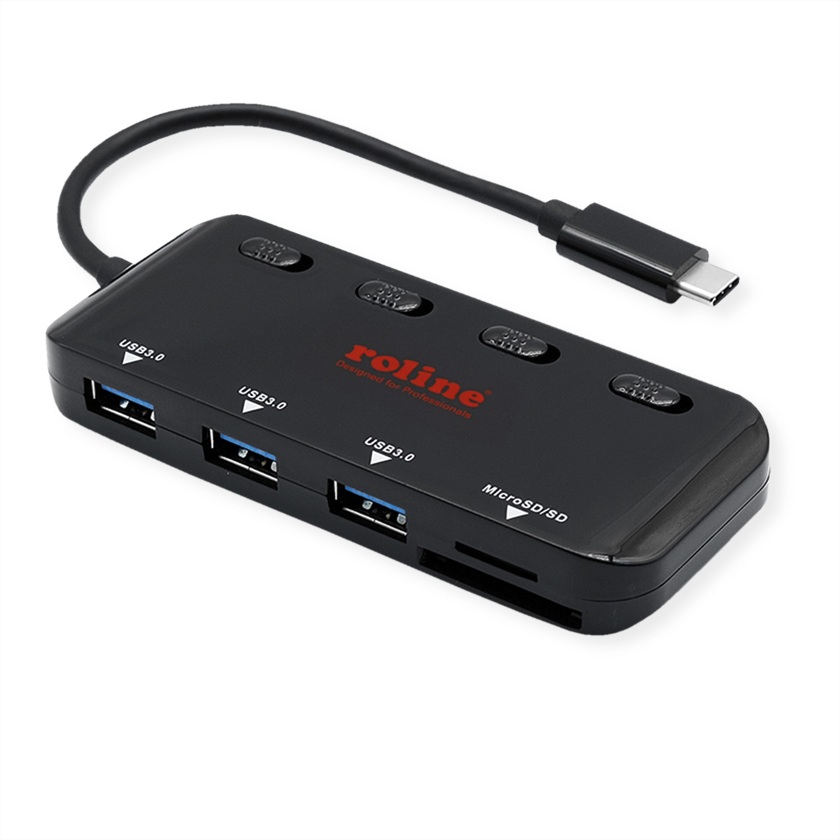 ROLINE USB 3.2 Gen 1 Hub 3fach Typ C Anschlusskabel mit Card - Card-Reader - Micro SD
