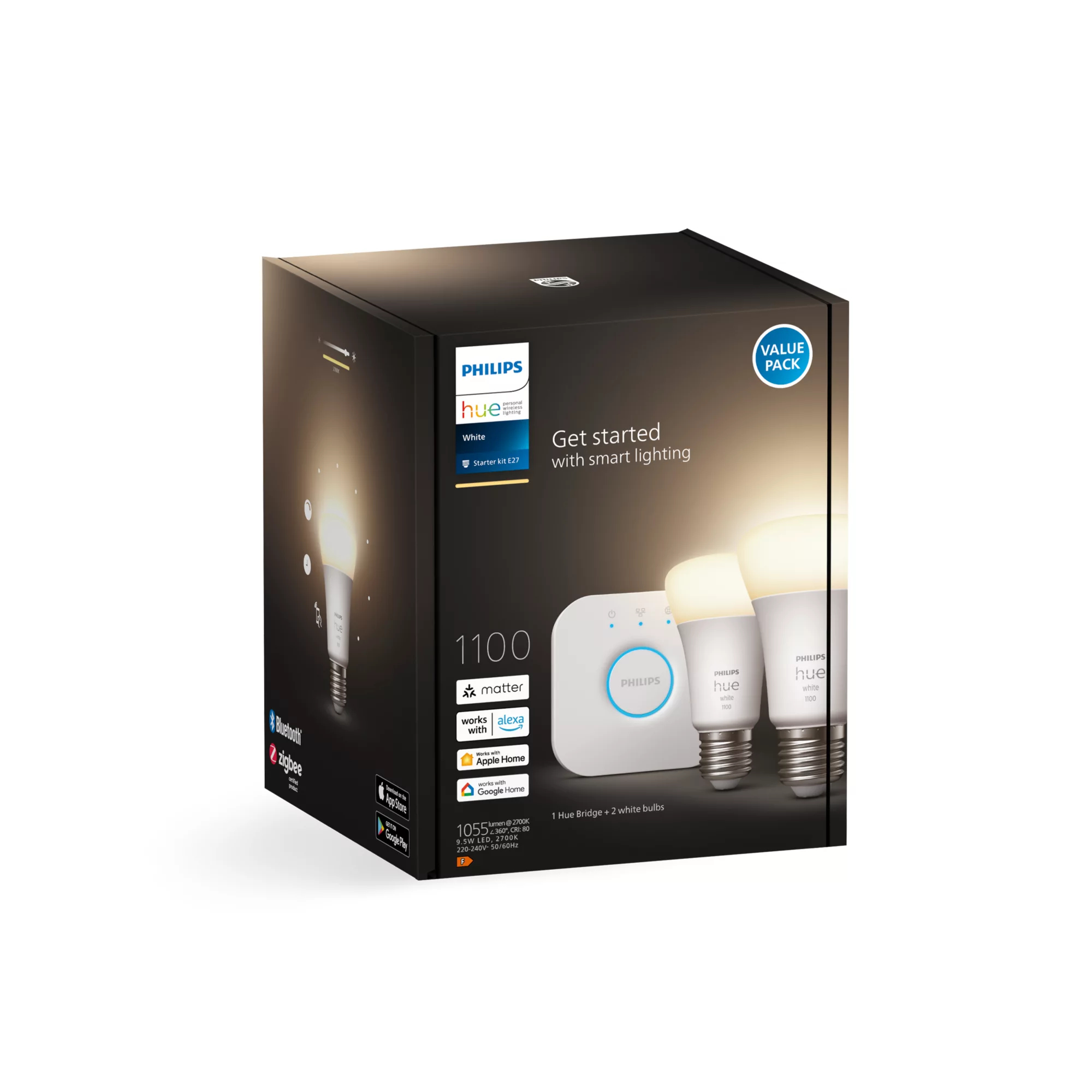 Philips Hue White Starter Kit - Drahtloses Beleuchtungs-Kit - LED-Lampe x 2 - E27 - 9.5 W (Entsprechung 75 W), Ansicht 4