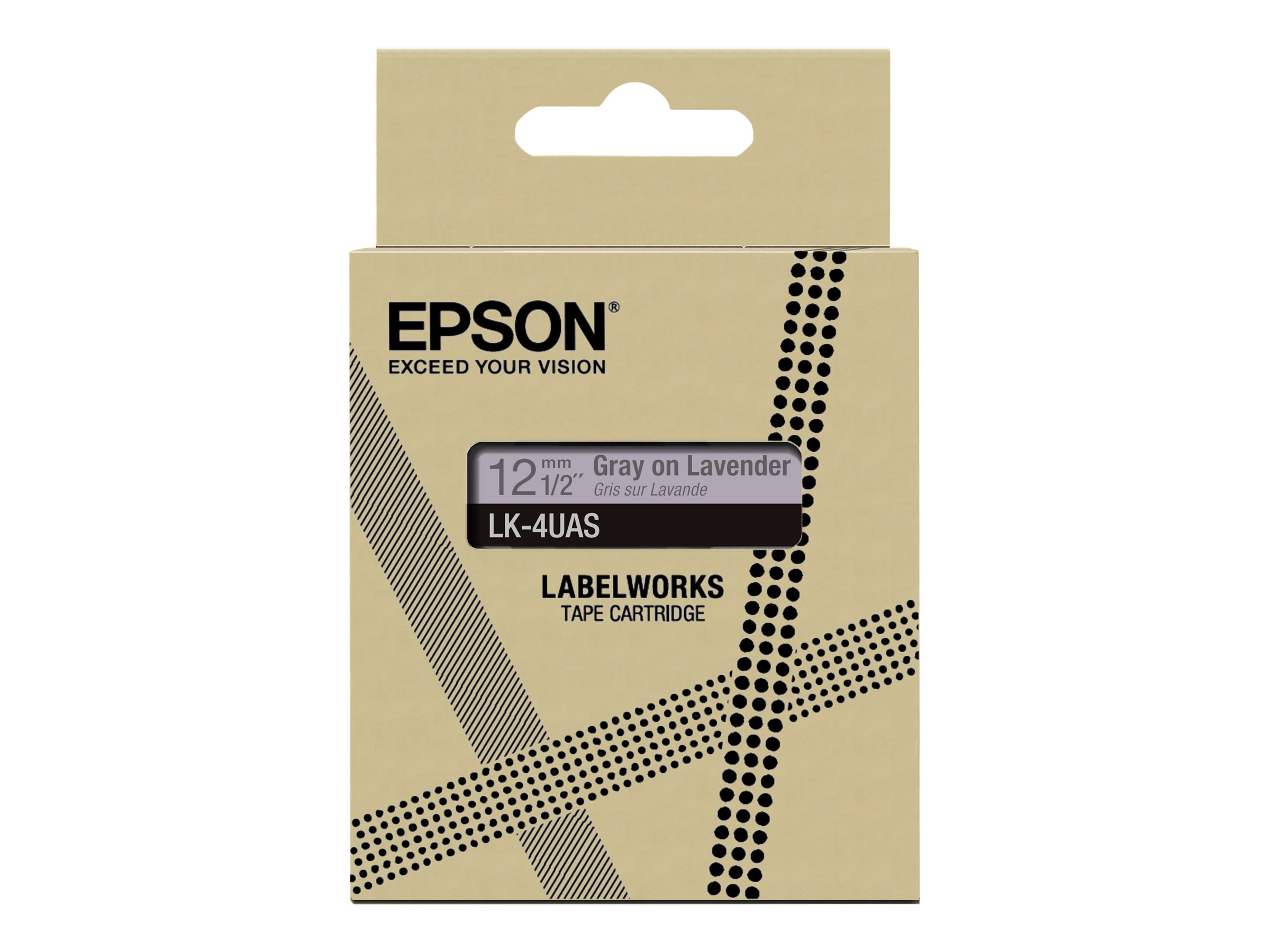 Epson LabelWorks LK-4UAS - Grau auf Lavendel - Rolle (1,2 cm x 8 m) 1 Kassette(n) Hängebox - Bandkassette - für LabelWorks LW-C410, LW-C610