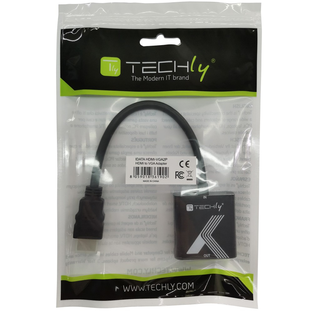 Techly IDATA HDMI-VGA2P - Schwarz - 0,1 m - 1920 x 1200 Pixel - 480p - 576p - 720p - 1080p - 60 Hz - 48 kHz, Ansicht 2