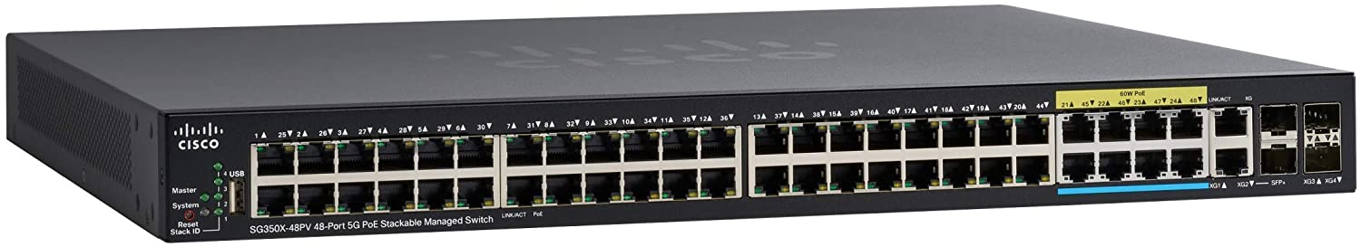 Cisco SG350X-48PV, Managed, L3, Gigabit Ethernet (10/100/1000), Power over Ethernet (PoE), Rack-Einbau, 1U