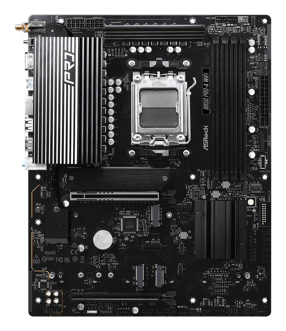 ASRock B850 Pro-A WiFi - Motherboard - ATX - Socket AM5 - AMD B850 Chipsatz - Onboard-Grafik (CPU erforderlich), Ansicht 3
