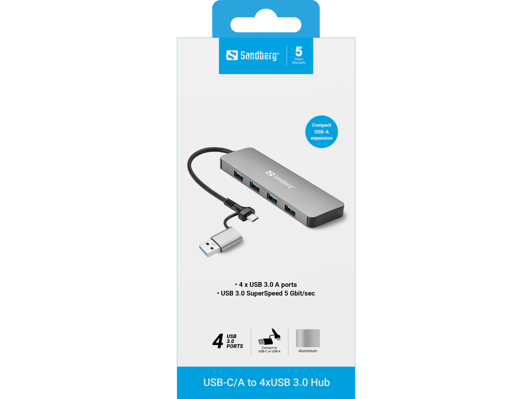 SANDBERG USB-C/A to 4xUSB 3.0 Hub 3.0, Ansicht 4