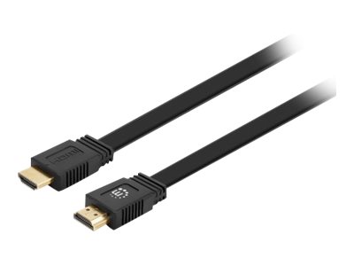 Manhattan HDMI Cable with Ethernet (Flat), 4K@60Hz (Premium High Speed), 2m, Male to Male, Black, Ultra HD 4k x 2k, Fully Shielded, Gold Plated Contacts, Lifetime Warranty, Polybag - HDMI-Kabel mit Ethernet - HDMI männlich zu HDMI männlich - 50 m -...
