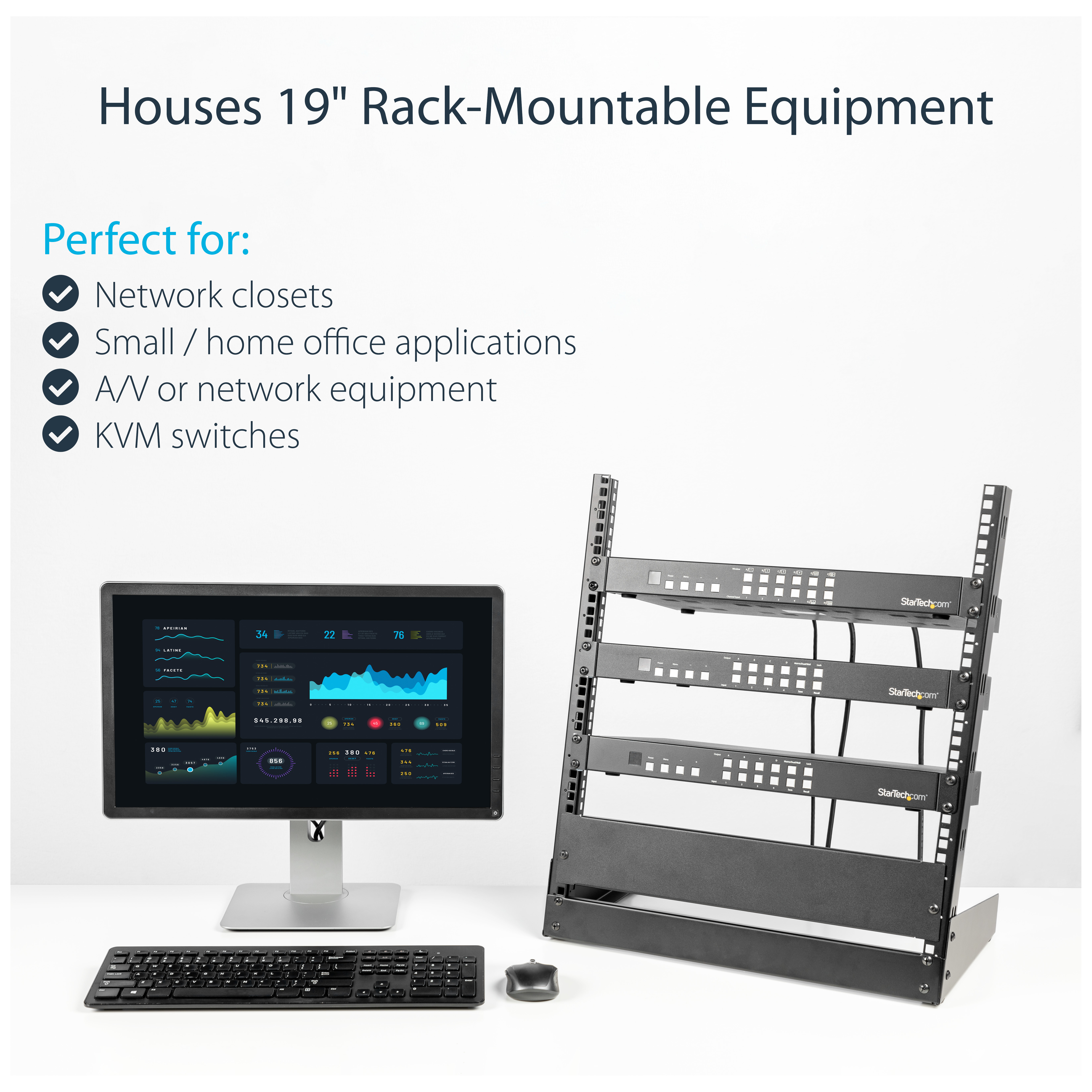 StarTech.com 12 HE 19 Desktop 2 Pfosten Open Frame Rack - Schrank offener Rahmen - Schwarz - 12U - 48.3 cm (19), Ansicht 2