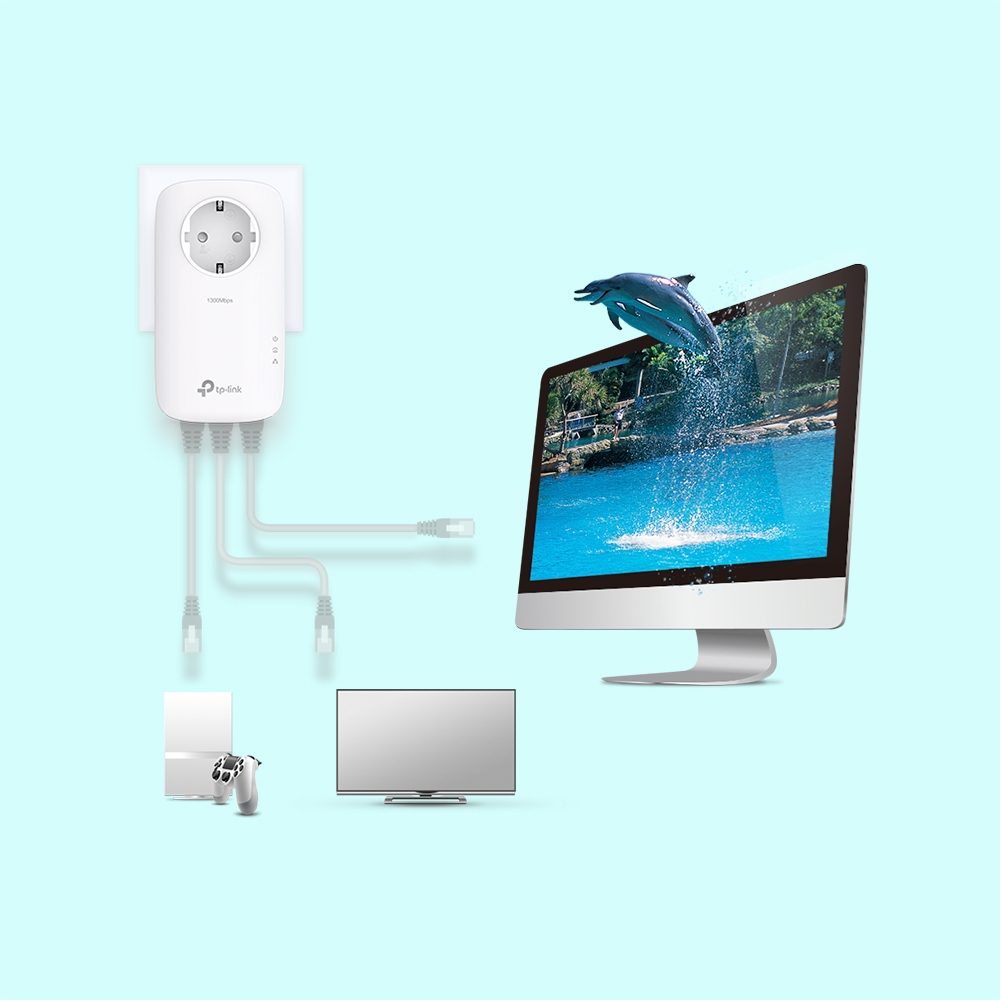 TP-LINK AV1300 - Gigabit Passthrough Starter Kit - Powerline Adapterkit - GigE, HomePlug AV (HPAV), Ansicht 4