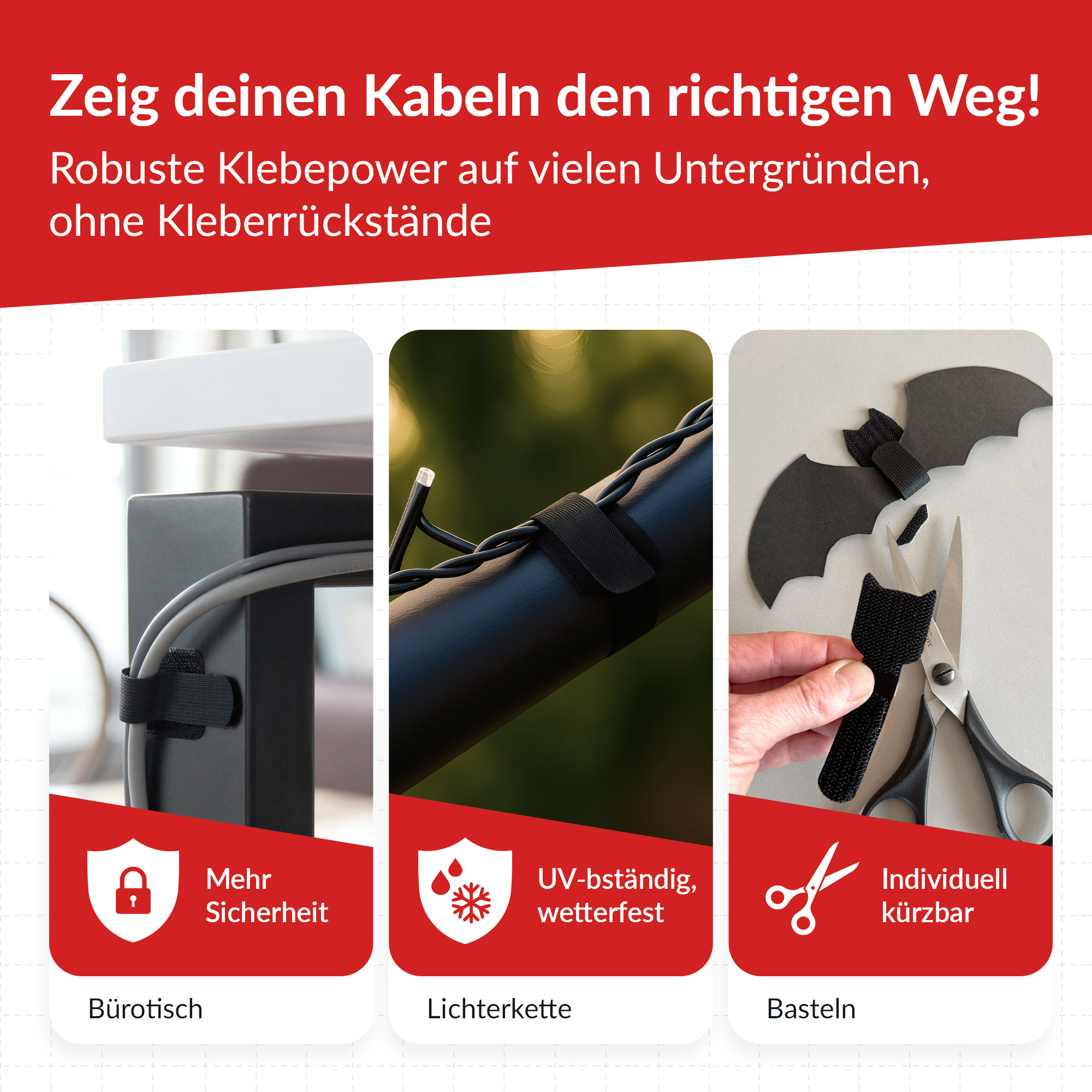 Label-the-cable LTC PRO Wall - Kabelhalter - Oberfläche montierbar, Wandmontage - 9 cm - Schwarz (Packung mit 50), Ansicht 5
