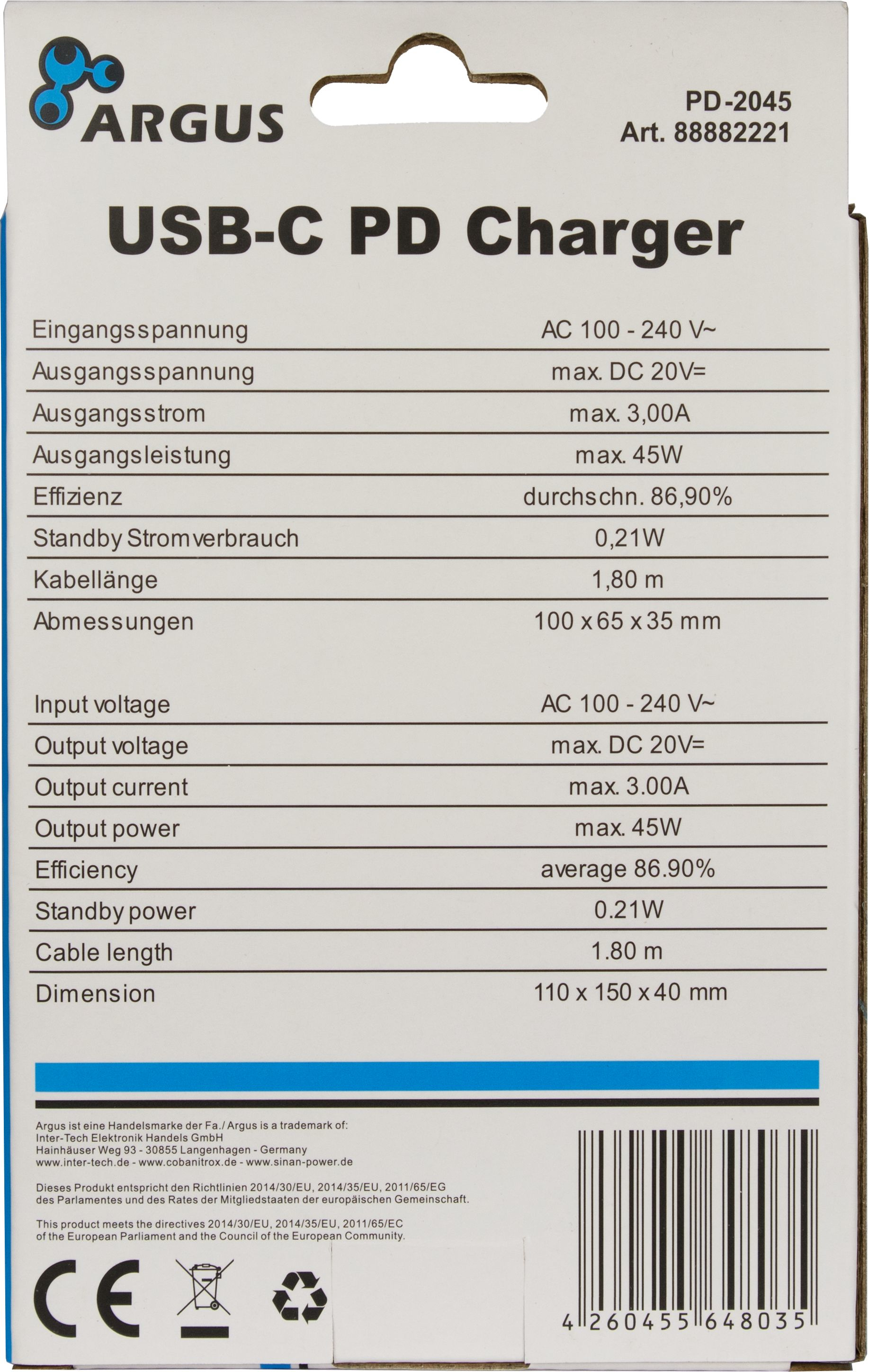 Inter-Tech PD-2045 - Netzteil - 45 Watt - 3 A - PD 3.0 (24 pin USB-C), Ansicht 2