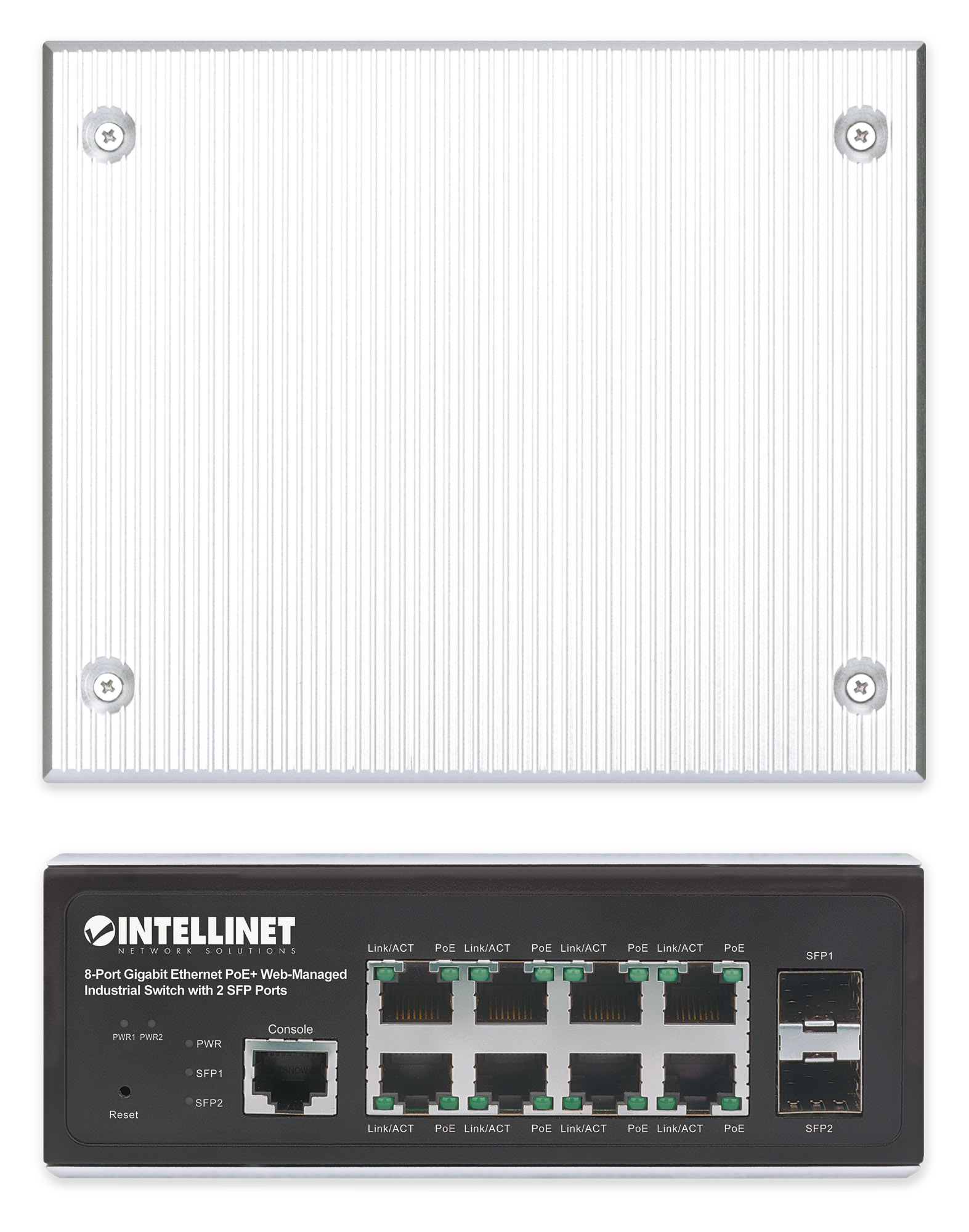 Intellinet 8-Port Gigabit Ethernet PoE+ Web-Managed Industrie-Switch mit 2 SFP-Ports IEEE 802 - 1 Gbps - 8-Port, Ansicht 3