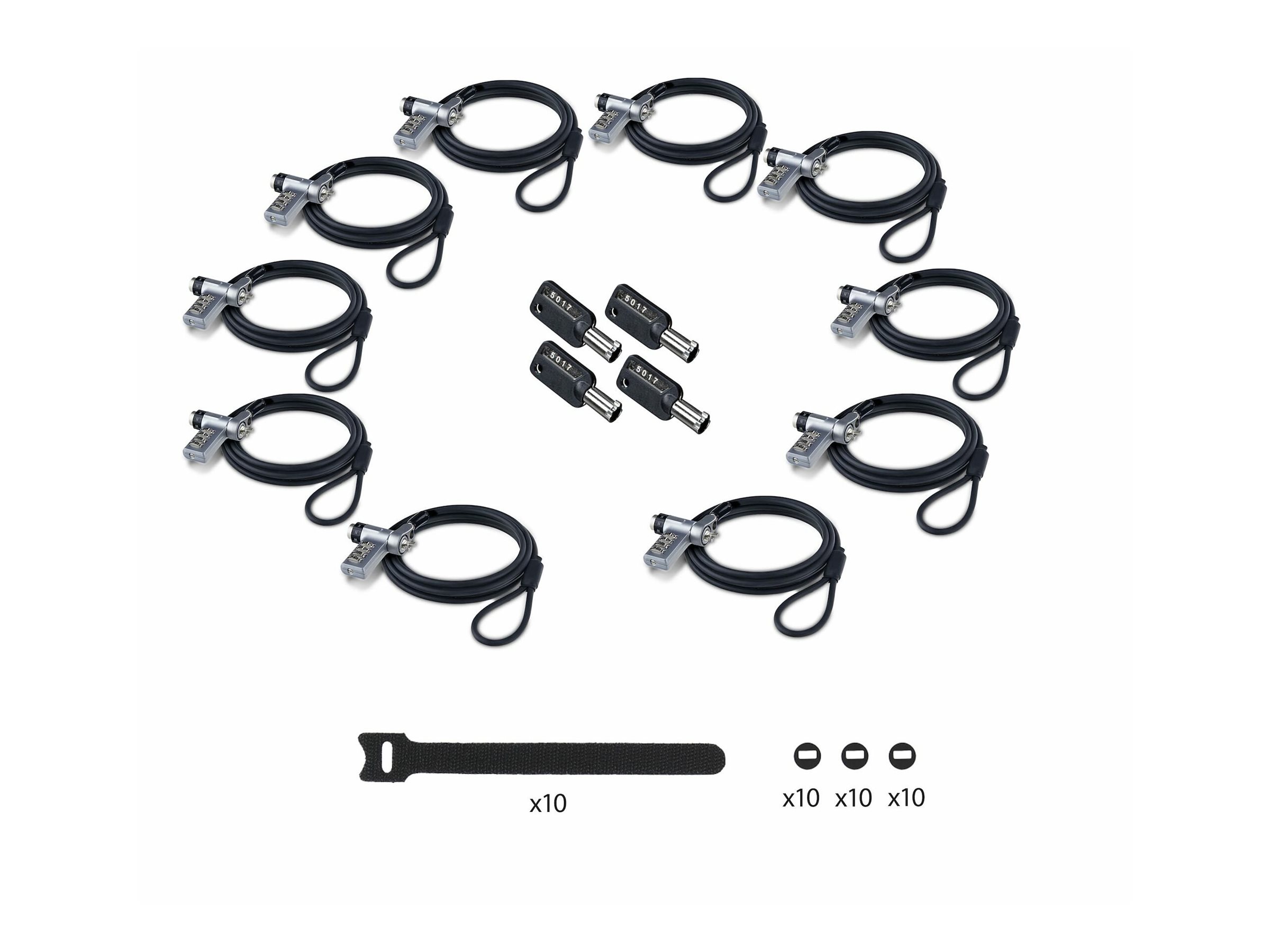StarTech.com Startech - Sicherheitskabelschloss - 3-in-1, keyed alike/combination security cable lock, anti-theft - schwarz & silber - 2 m - TAA-konform (Packung mit 10)