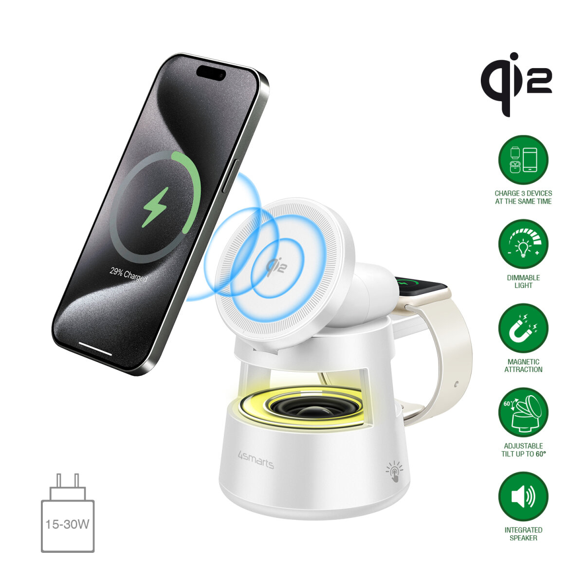 4smarts Qi2 Charging Station Aura Sound weiß, Ansicht 2