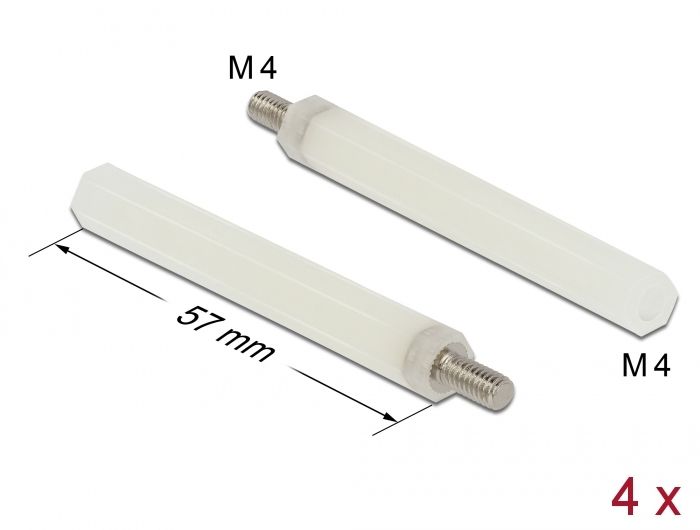 Delock Abstandshalter M4 x M4, Sechskant, Innen / Außen, 57 mm natur 4 Stück, Kunststoff, Natürlich/Natur