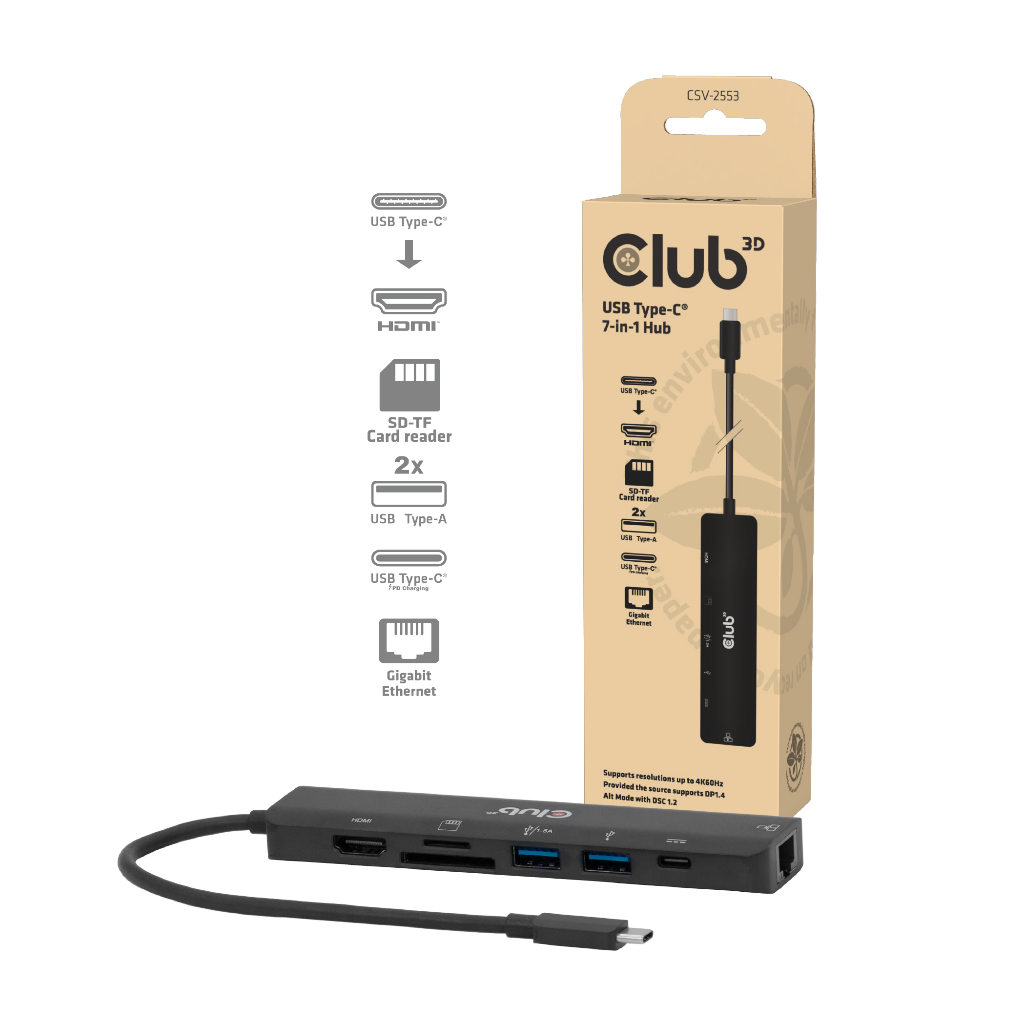 Club 3D Dockingstation - 7 in 1 Hub USB-C* - Digital/Daten - Digital/Display/Video, Ansicht 2