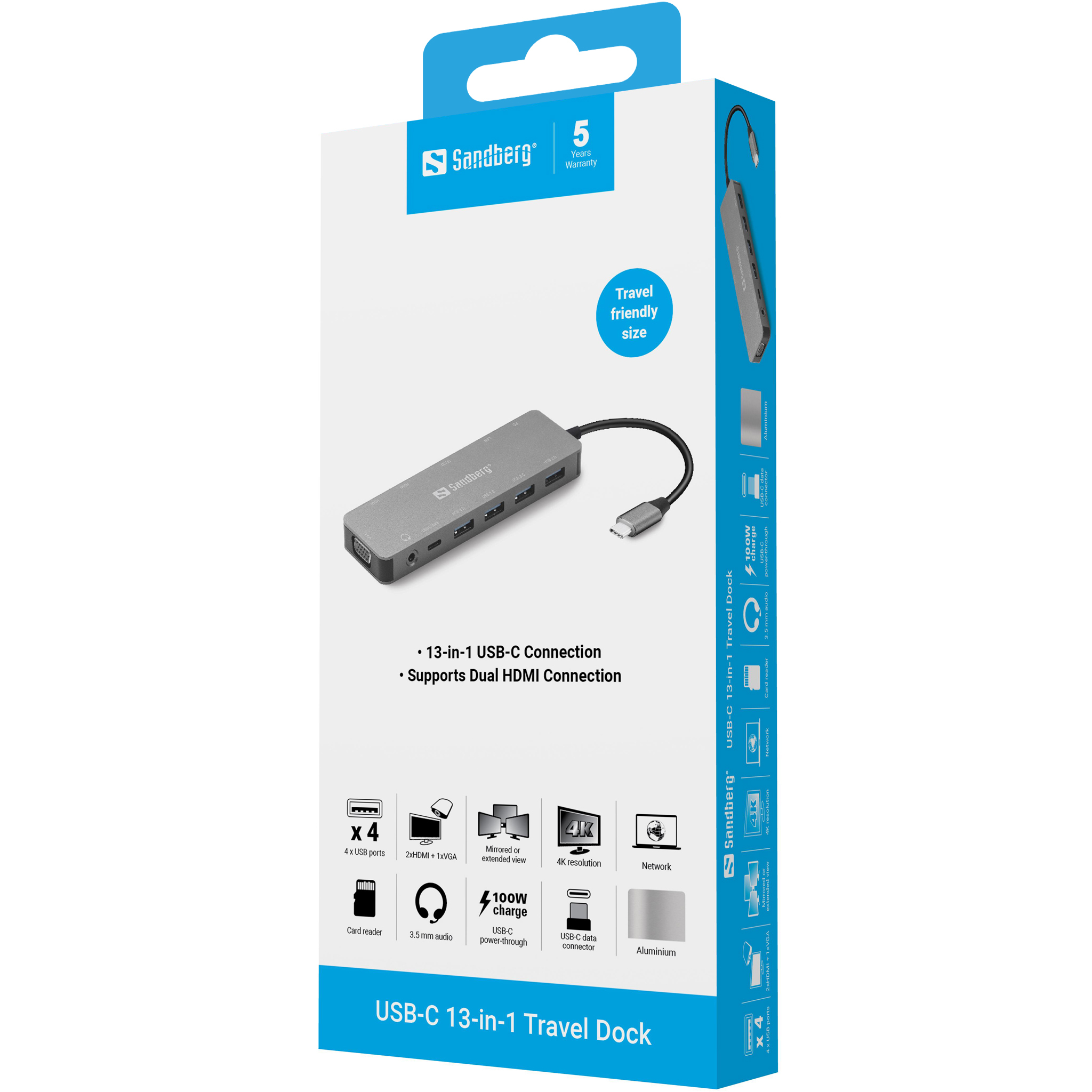 SANDBERG 13-in-1 - Dockingstation - USB-C - VGA, HDMI, Ansicht 2