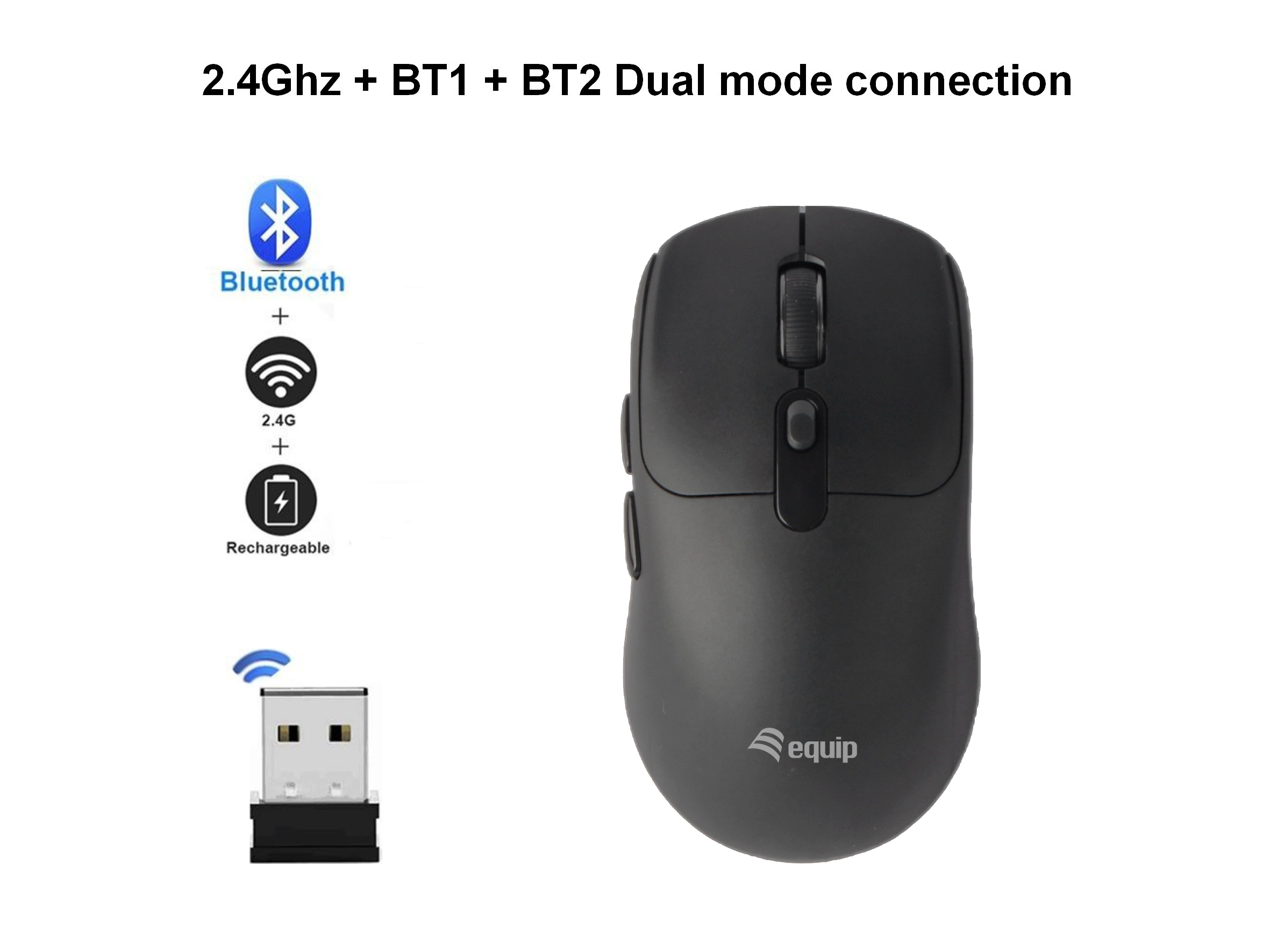 Equip Kompaktmaus Wireless Dual Mode 6Btn L+R schwarz, Ansicht 2