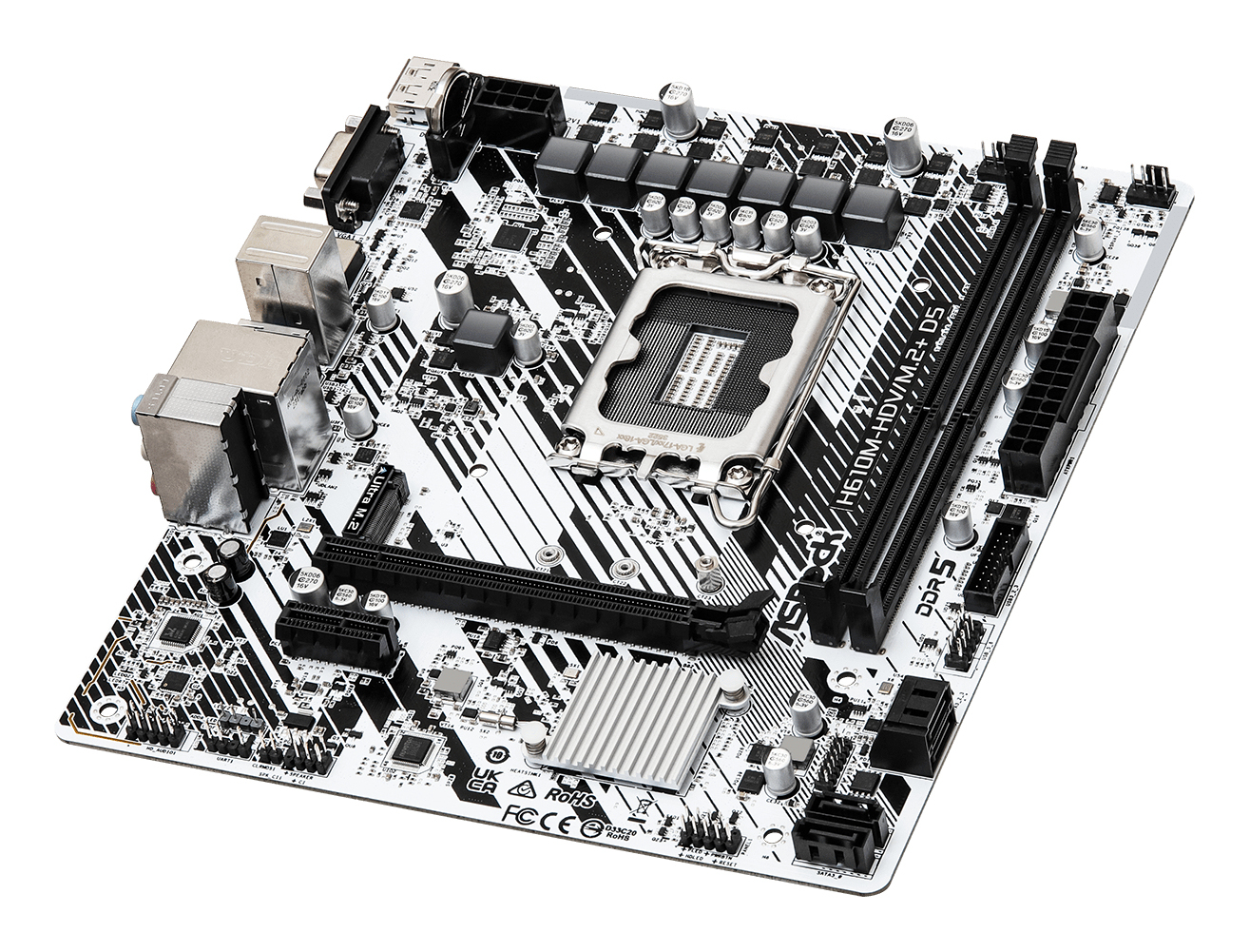 ASRock H610M-HDV/M.2+ D5 - Motherboard - micro ATX - LGA1700-Sockel - H610 Chipsatz - USB 3.2 Gen 1, USB-C 3.2 Gen 1, Ansicht 2