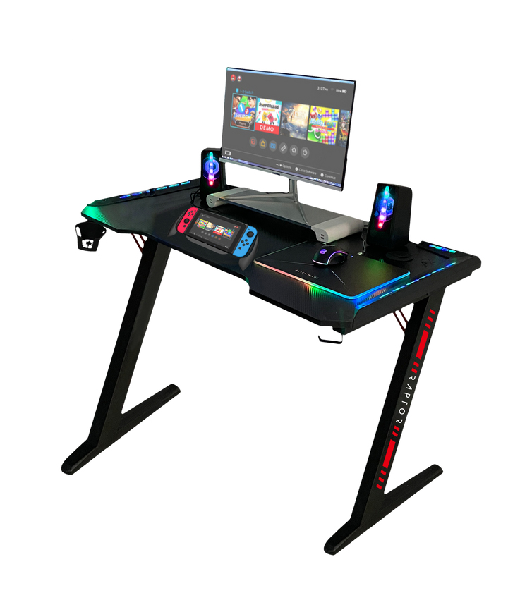 Raptor GT100 - Gerade - Rechteckige Form - Stahl - Gaming - Schwarz - T-Beine, Ansicht 2