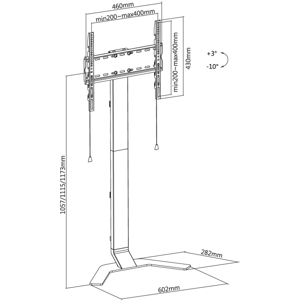 Techly ICA-TR47 - Weiß - 40 kg - 177,8 cm (70) - 400 x 400 mm - -10 - 3° - 602 mm, Ansicht 3