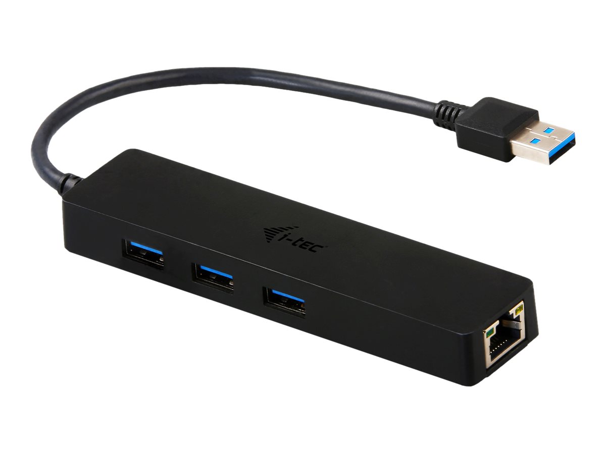 iTec USB 3.0 Slim HUB 3 Port mit Gigabit Ethernet Adapter ideal fuer Notebook Ultrabook Tablet PC unterstuetzt Win und Mac OS