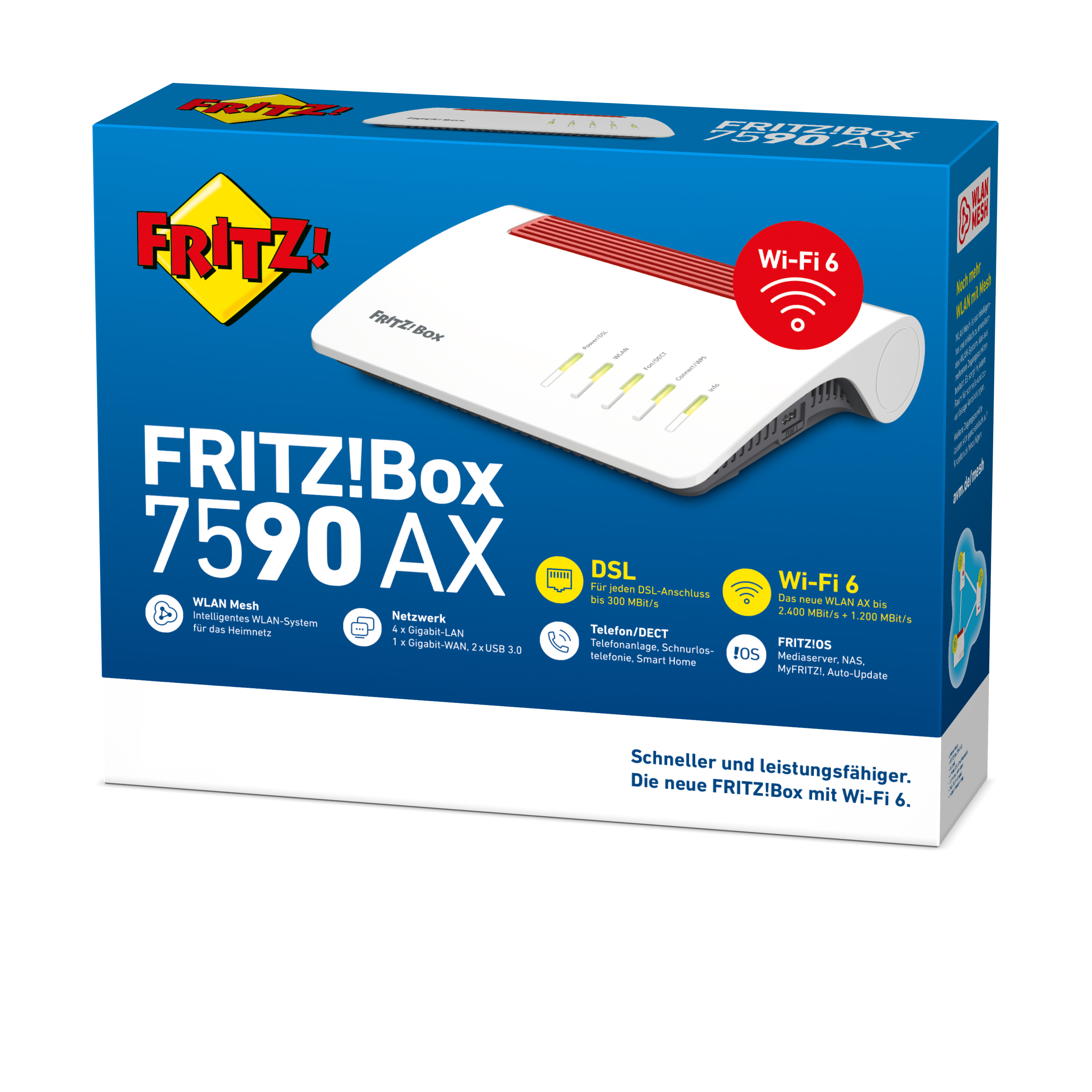 AVM FRITZ!Box 7590 AX - Wireless Router - DSL-Modem - 4-Port-Switch - GigE - 802.11a/b/g/n/ac/ax - Dual-Band, Ansicht 4