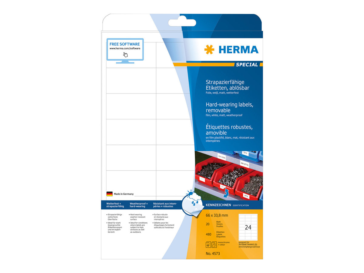 HERMA Special - Matt - selbstklebend entfernbarer Klebstoff - weiß - 66 x 33.8 mm 480 Etikett(en) (20 Bogen x 24)