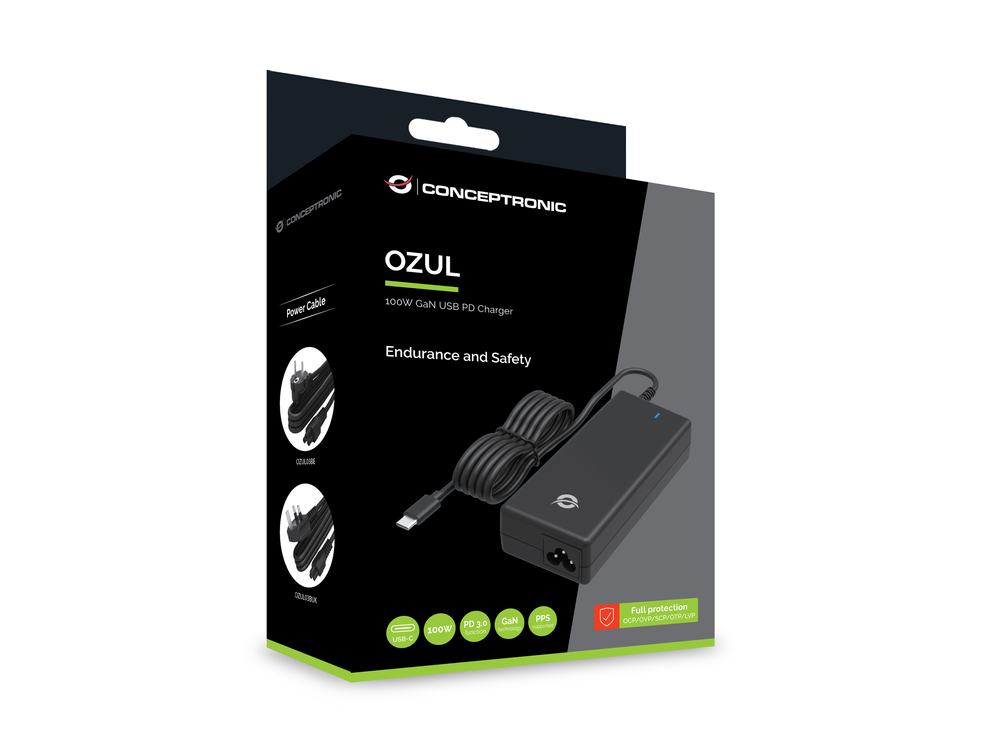 Conceptronic OZUL03BUK 100W GaN USB PD Desktop-Ladegerät - Integriertes USB-C-Kabel - UK-Stecker - Universal - Drinnen, Ansicht 3