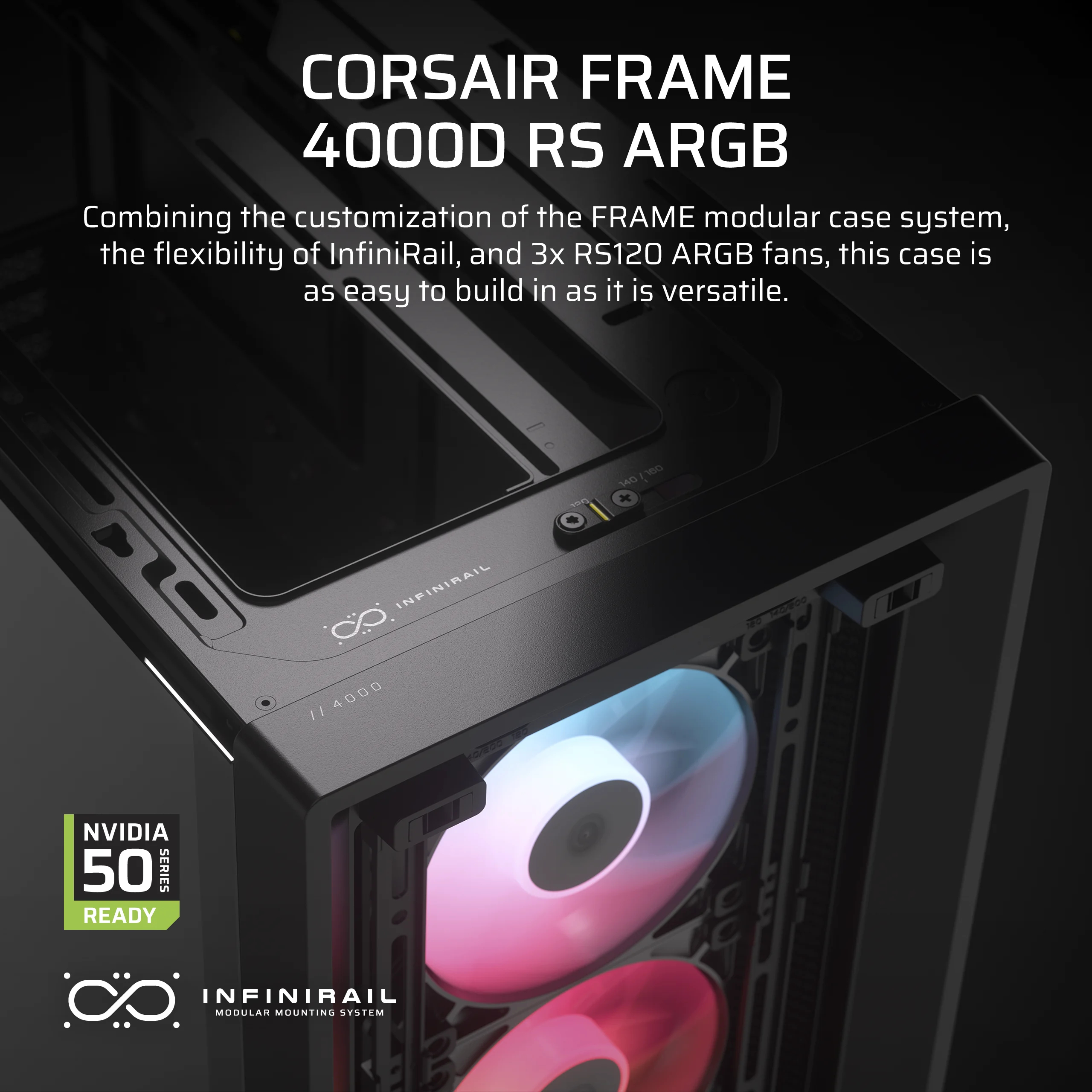 Corsair FRAME 4000D RS ARGB - Midi-Tower Gaming - E-ATX - Seitenteil mit Fenster (gehärtetes Glas) - Schwarz, Ansicht 3