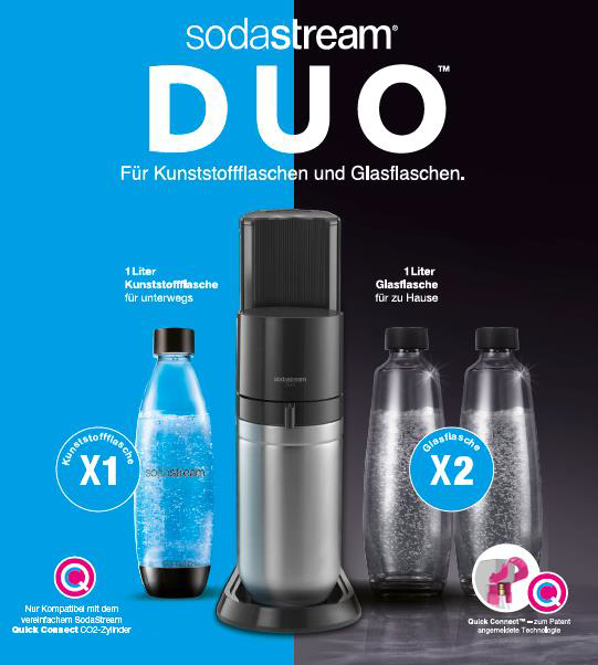 SodaStream DUO - Schwarz - Edelstahl - Glas - 1 l - 60 l - 155 mm - 280 mm, Ansicht 4