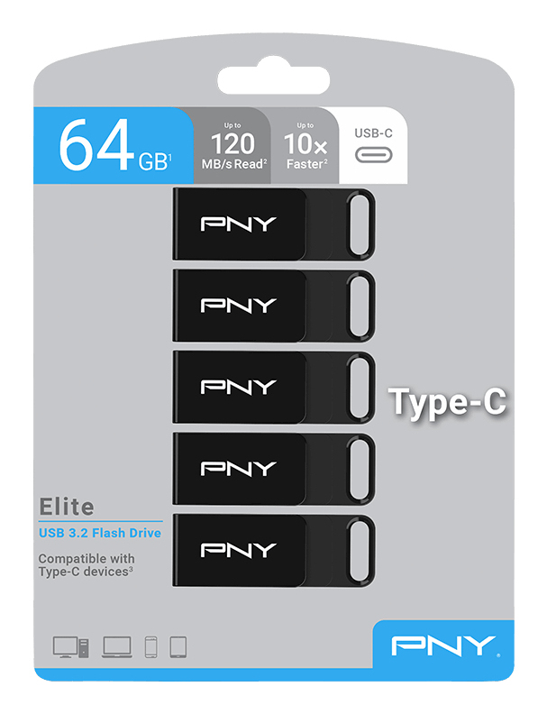 PNY Elite - USB-Flash-Laufwerk - 64 GB - USB-C, Ansicht 3