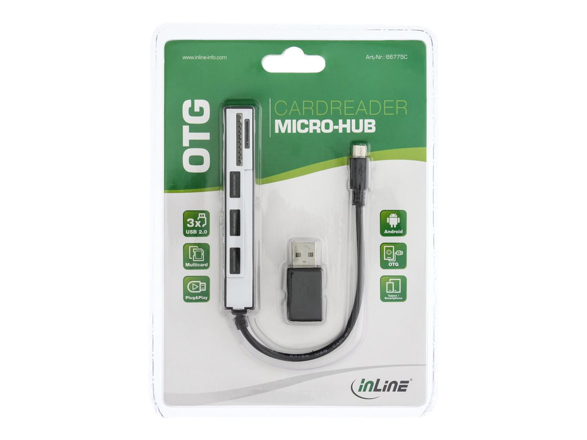 InLine OTG Cardreader with 3 Port USB Hub - Kartenadapter (SD, miniSD, SDHC, microSDHC, SDXC, miniSDXC) - micro USB 2.0