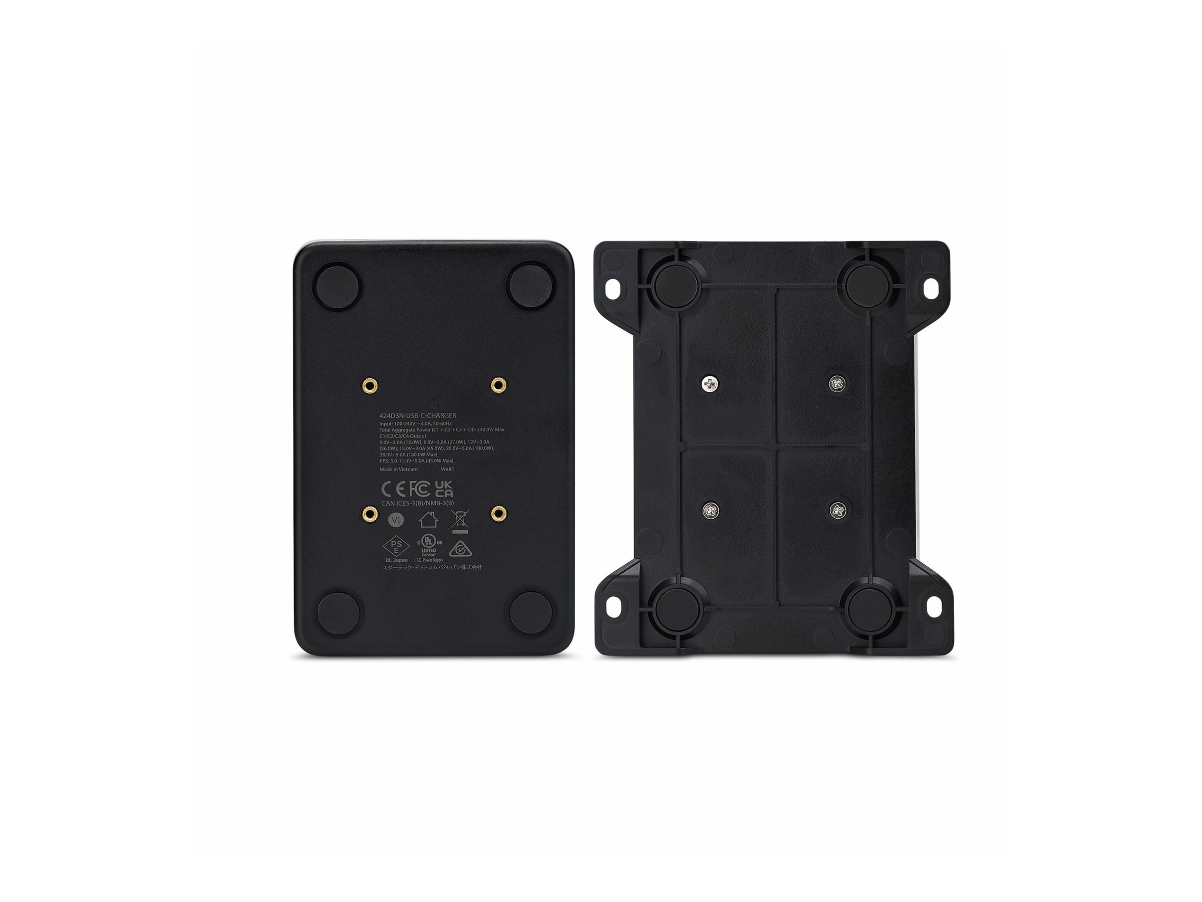 StarTech.com 4-Port USB-C Charger, 240W Total, Single Port 140W EPR - Netzteil - mit Oberflächenmontagehalterung - 240 Watt - 5 A - Power Delivery 3.1 - 4 Ausgabeanschlussstellen (USB-C)