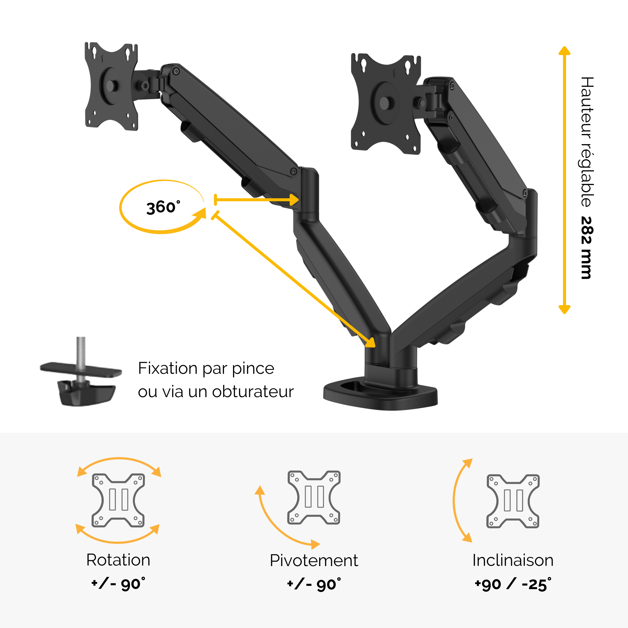 Fellowes Befestigungskit - einstellbarer Doppelarm - für 2 Monitore - Metall - Schwarz, RAL 9017, Ansicht 3