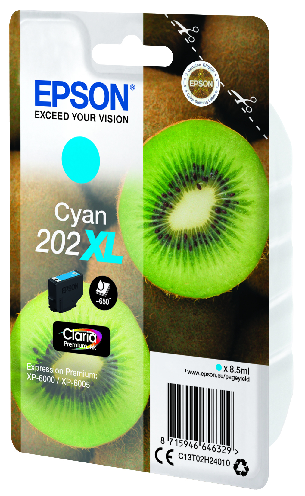 Epson Kiwi Singlepack Cyan 202XL Claria Premium Ink - Hohe (XL-) Ausbeute - 8,5 ml - 650 Seiten - 1 Stück(e)