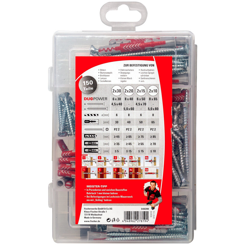 fischer 540299 - Schrauben- & Dübelsatz - Holz - 150 Stück(e) - Box, Ansicht 3