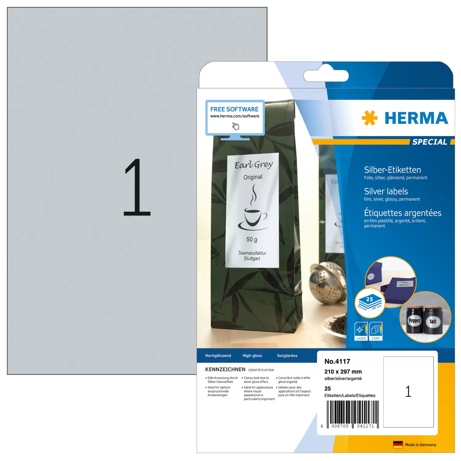 HERMA Special - Polyester - glänzend - permanent selbstklebend - Silber - A4 (210 x 297 mm), Ansicht 2
