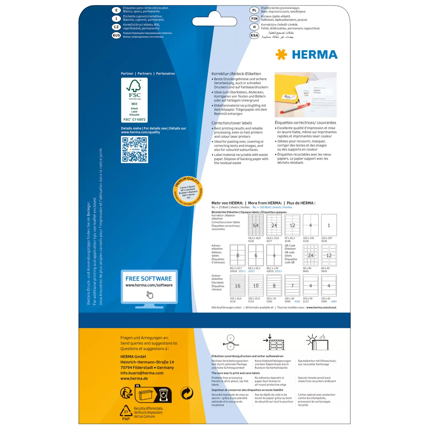 HERMA Special - Papier - matt - permanent selbstklebend - weiß - 80 x 40 mm 300 Etikett(en) (25 Bogen x 12), Ansicht 2