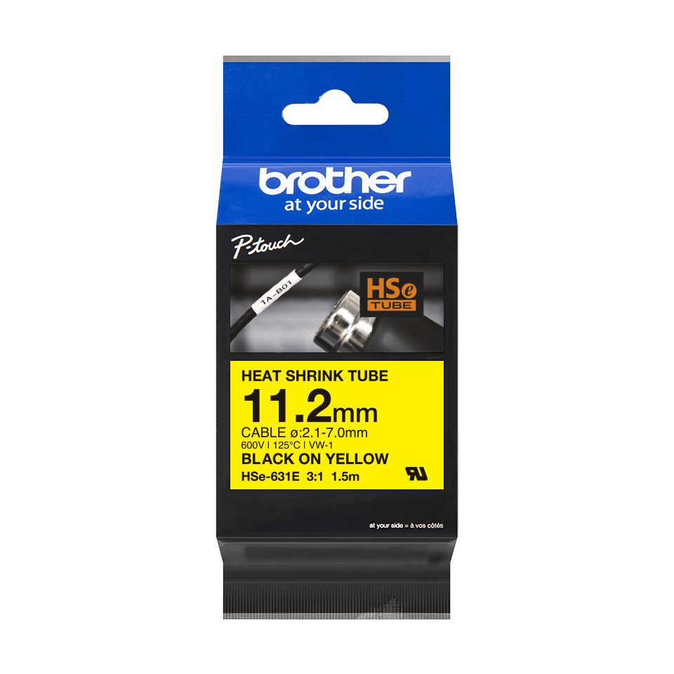 Brother HSe-631E - Schwarz auf Gelb - Rolle (1,12 cm x 1,5 m), Ansicht 2
