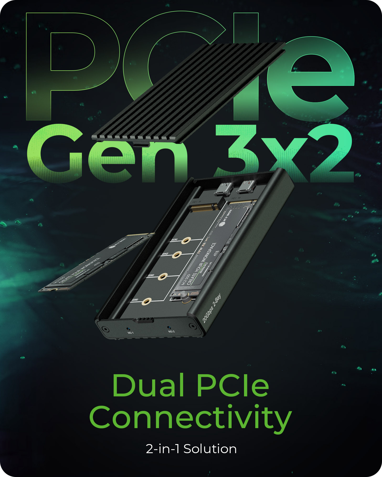 ICY BOX Gehäuse 2-Bay f. M.2 NVMe USB3.2 Gen 2x2 Type-C, Ansicht 2