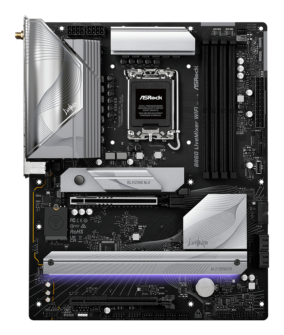 ASRock B860 LIVEMIXER WIFI - Motherboard - ATX - LGA1851-Sockel - B860 Chipsatz - Onboard-Grafik (CPU erforderlich), Ansicht 2